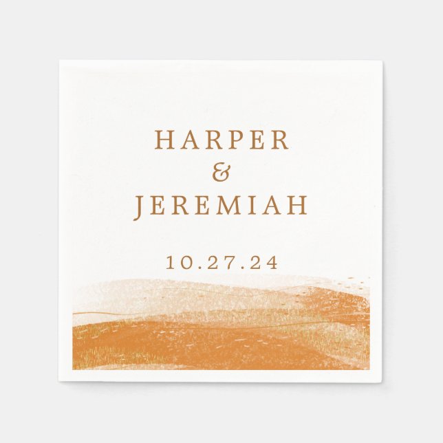 Modern Terracotta Burnt Rust Gold Foil Watercolor Napkin (Front)