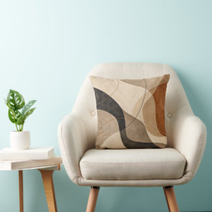 Modern Terracotta Charcoal Organic Abstract Throw Pillow