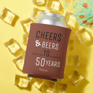 Modern Terracotta Cheers & Beers 50th Birthday Can Cooler
