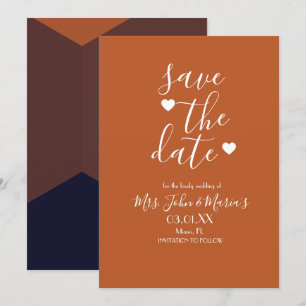 Modern Terracotta Chocolate Navy Save the Date Invitation