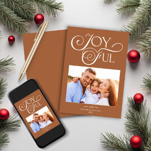 Modern Terracotta Christmas Joyful Holiday Photo Card