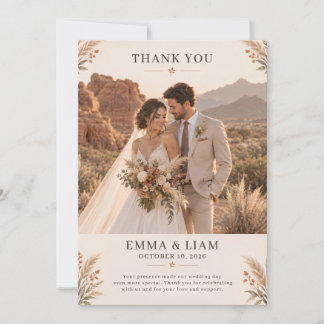 Modern Terracotta Desert Boho Wedding Photo Thank You Card