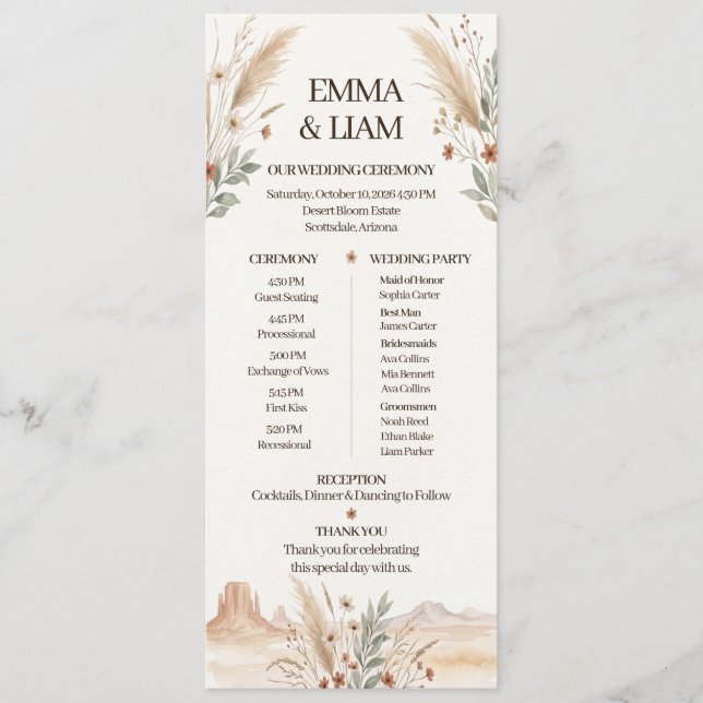 Modern Terracotta Desert Boho Wedding Program (Front)