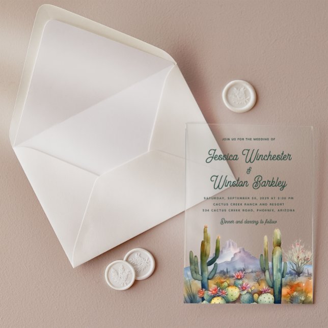 Modern Terracotta Desert Cactus Acrylic Invitation (Creator Uploaded)