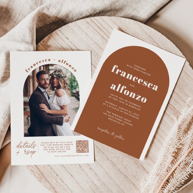 Modern Terracotta Details RSVP QR Photo Wedding Invitation (Creator Uploaded)