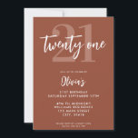 Modern Terracotta Elegant 21st Birthday Invitation<br><div class="desc">A simple modern 21st birthday invitation featuring elegant calligraphy script typography and minimalist design in terracotta and white colour.</div>