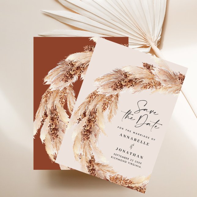 Modern terracotta elegant save the date pampas invitation (Creator Uploaded)