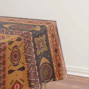 Modern Terracotta Ethnic Tribal Ornamental Pattern Tablecloth