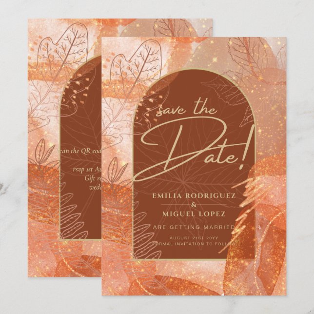 Modern Terracotta FALL Wedding Save The Date Invitation (Front/Back)