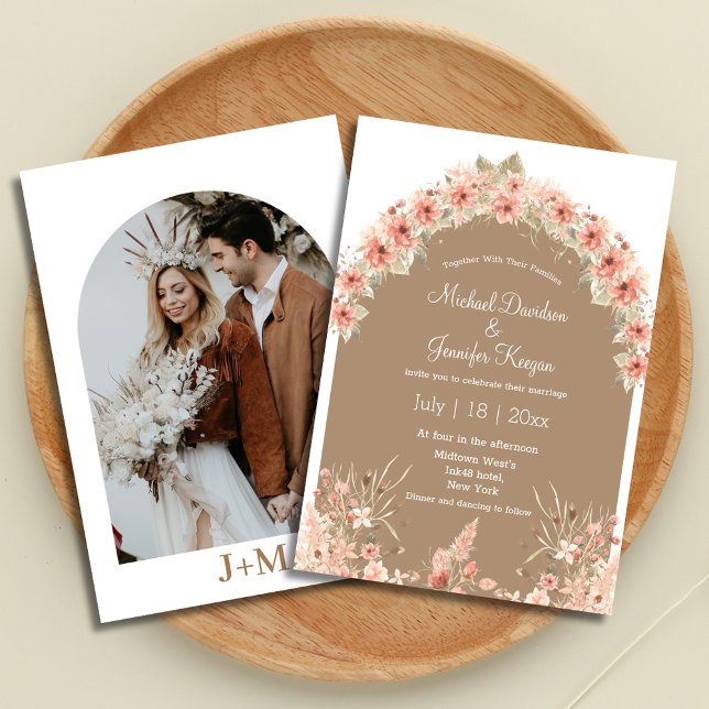 modern terracotta floral arch photo fall wedding  invitation (Creator Uploaded)
