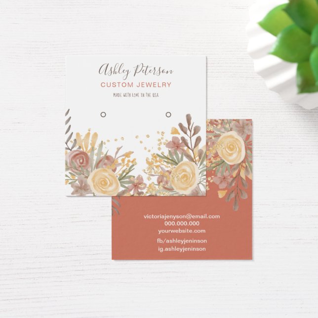 Modern terracotta floral stud earring display (Desk)