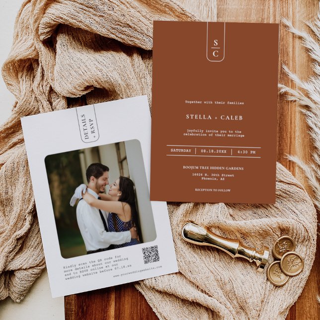 Modern Terracotta Geometric Boho Arch QR Code Fall Invitation (Creator Uploaded)