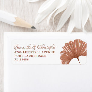 Modern Terracotta Ginkgo leaf Wedding Label