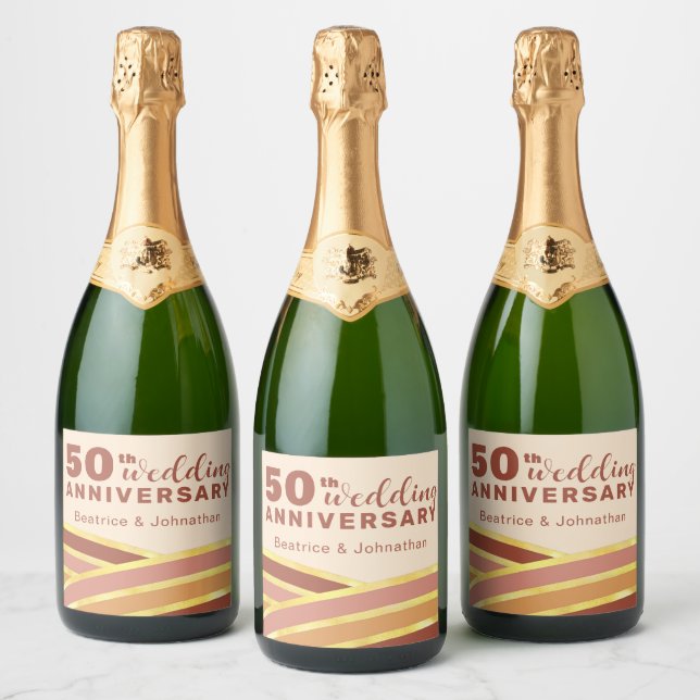 Modern terracotta & Gold 50th Wedding Anniversary Sparkling Wine Label (Bottles)