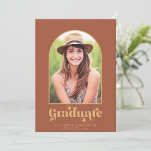 Modern Terracotta Gold Arch Photo Graduation Party Invitation
