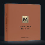 Modern Terracotta Gold Monogram Binder<br><div class="desc">Modern Brushed Metallic Gold Monogram Medallion Classic Block Typography Initial Name Custom Text Terracotta Home Office Work School Recipe 3 ring binder</div>