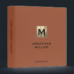 Modern Terracotta Gold Monogram Binder<br><div class="desc">Modern Brushed Metallic Gold Monogram Medallion Classic Block Typography Initial Name Custom Text Terracotta Home Office Work School Recipe 3 ring binder</div>
