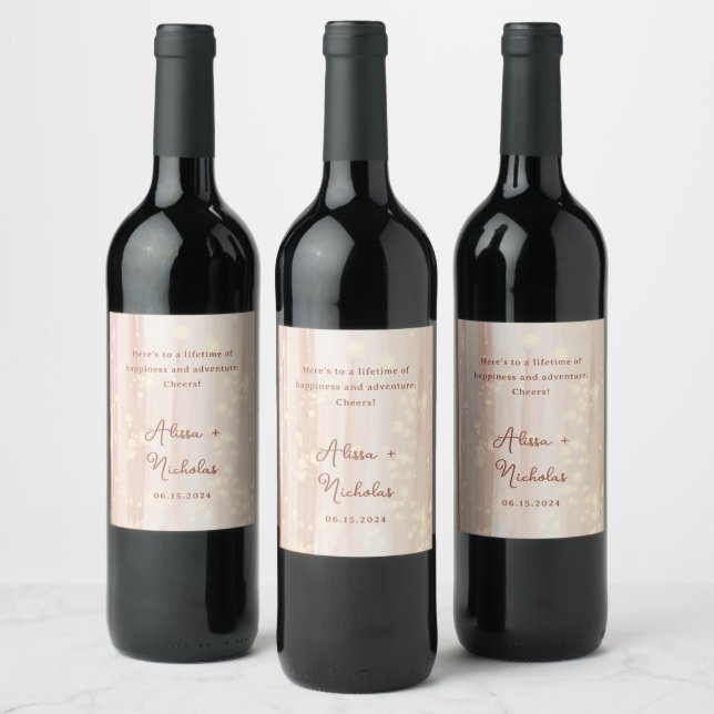 Modern Terracotta & Gold Watercolor Wedding Wine Label (Bottles)
