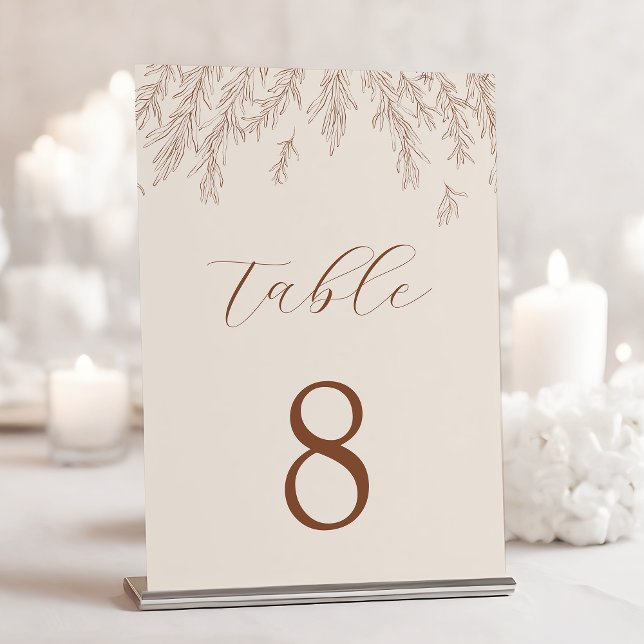 Modern Terracotta Ivory Minimal Leaves Wedding Table Number (Creator Uploaded)