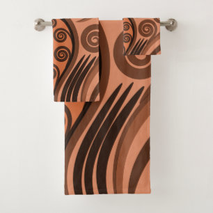 Modern Terracotta Koru Fern Frond Swirls Towel Set