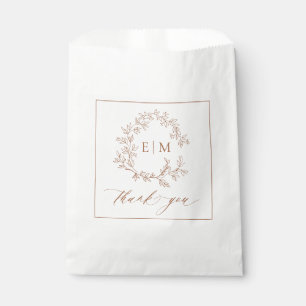 Modern Terracotta Leafy Crest Monogram Wedding Favour Bag