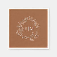 Modern Terracotta Leafy Crest Monogram Wedding