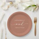 Modern terracotta minimal elegant script wedding paper plate<br><div class="desc">Modern classy typography bold wedding favour decor paper plate. With modern,  elegant simple minimal typography. Terracotta colour can be customized.</div>