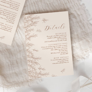Modern Terracotta Minimal Leaves Wedding Details Enclosure Card