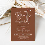 Modern Terracotta Minimalist 21st Birthday Invitation<br><div class="desc">Modern Terracotta Minimalist 21st Birthday Invitation With Dividers

Simple twenty first birthday invitation featuring a modern calligraphy heading and brown age number on a terracotta background.  This modern terracotta 21st birthday invitation is ideal for someone looking for a simple design.</div>