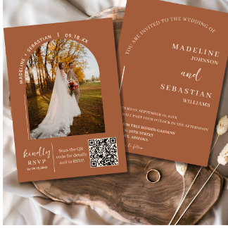 Modern Terracotta Minimalist Photo Wedding  Invitation