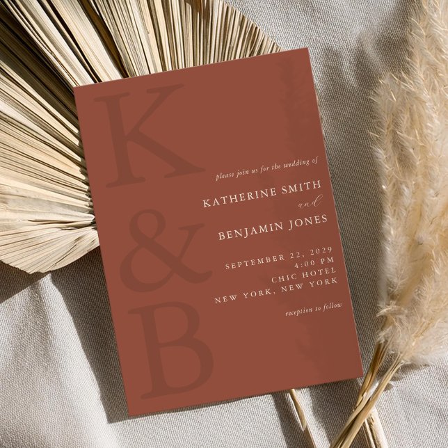 Modern Terracotta Monogram Minimalist Wedding Invitation (Creator Uploaded)