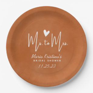 Modern Terracotta Ms to Mrs Bridal Shower Paper Plate