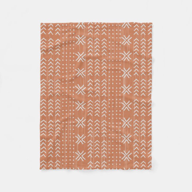 Modern Terracotta Mud Cloth African Pattern Fleece Blanket (Front)