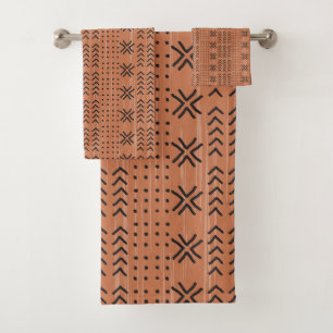 Modern Terracotta Mudcloth African Pattern Bath Towel Set
