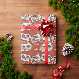 Modern Terracotta Multi Photo Christmas Pine Tree Wrapping Paper