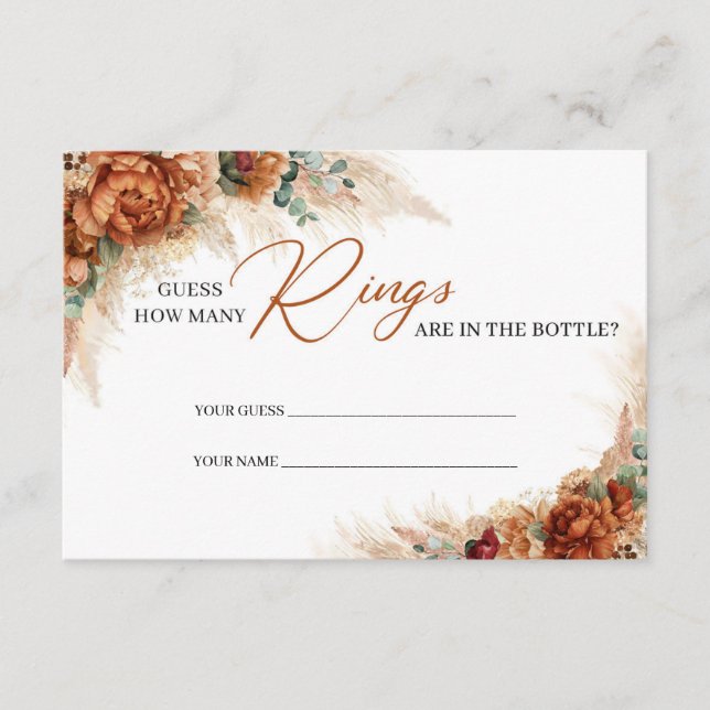 Modern terracotta pampas boho Guess how many rings Enclosure Card (Front)