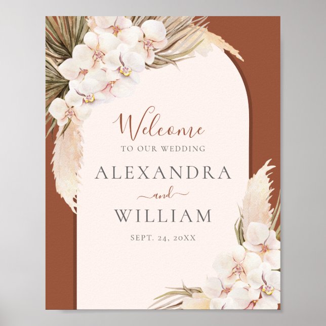 Modern Terracotta Pampas Floral Wedding Welcome Poster (Front)