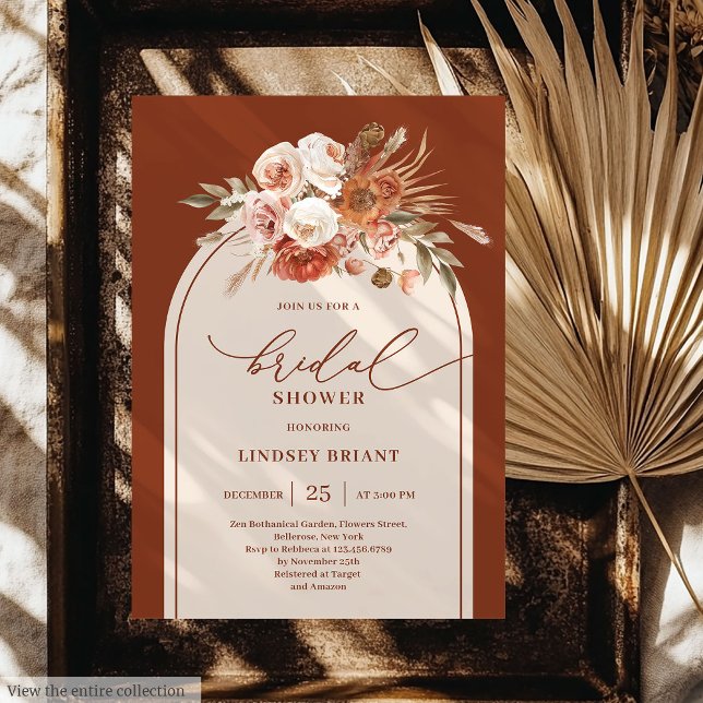 Modern Terracotta Pampas Grass Floral Bridal  Invitation (Modern Terracotta Pampas Grass Floral Bridal Shower)
