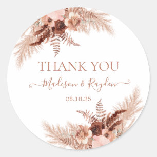 Modern Terracotta Pampas Wedding Thank you Classic Round Sticker