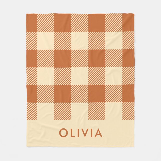 Modern Terracotta Personalized Gingham  Fleece Blanket (Front)