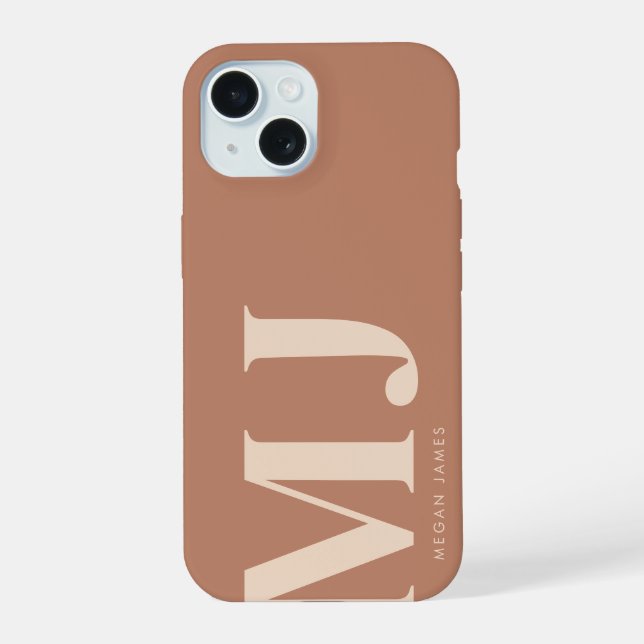 Modern Terracotta Personalized Monogram  iPhone 15 Case (Back)