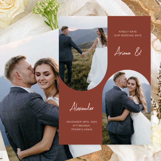 Modern Terracotta Photo Arch Wedding Save The Date (Creator Uploaded)
