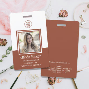 Modern Terracotta Photo ID Business Logo Employee Badge