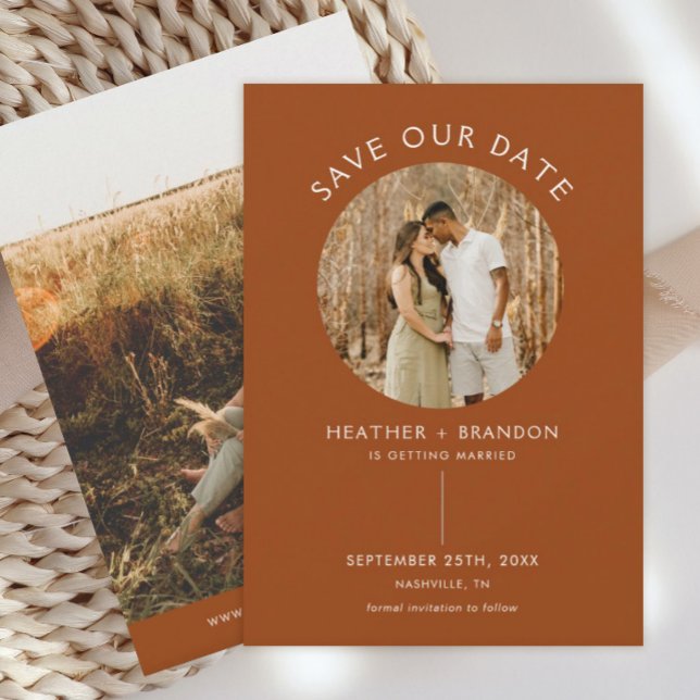 Modern Terracotta Photo Save Our Dates Invitations (Creator Uploaded)