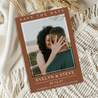 Modern Terracotta Photo Save the Date Invitation
