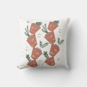 Modern Terracotta Pots with Plants Boho Throw Pillow