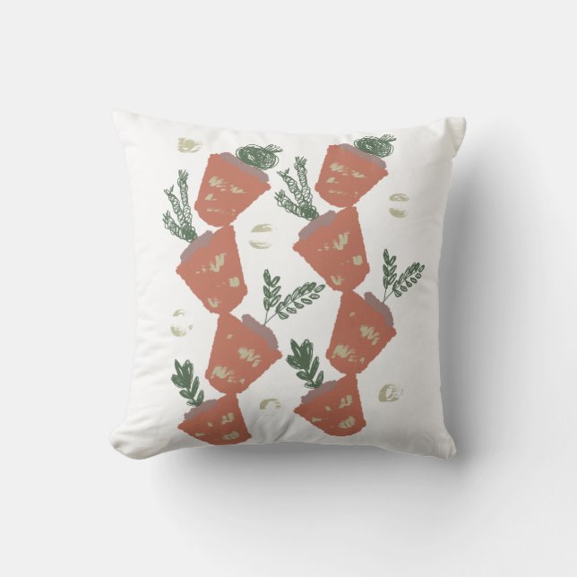 Modern Terracotta Pots with Plants Boho Throw Pillow (Front)