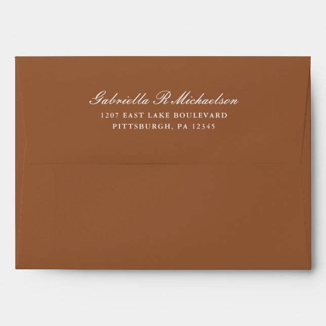 Modern Terracotta Return Address Wedding Envelope (Back (Top Flap))