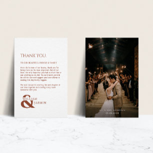 Modern Terracotta Rustic Typography Photo Wedding Thank You Card