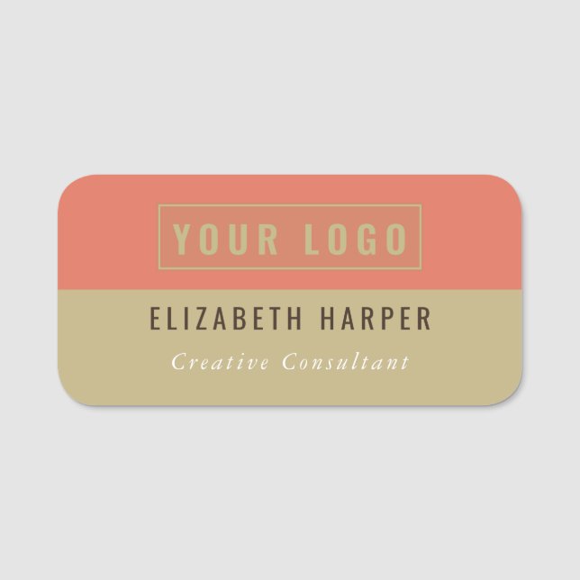 Modern Terracotta Sand Custom Logo Name Badge (Front)
